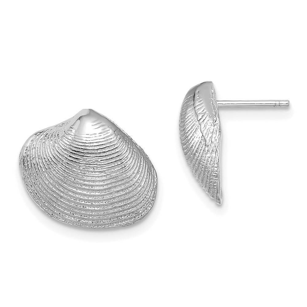 14K White Gold Sea Life Clam Shell Post Earrings